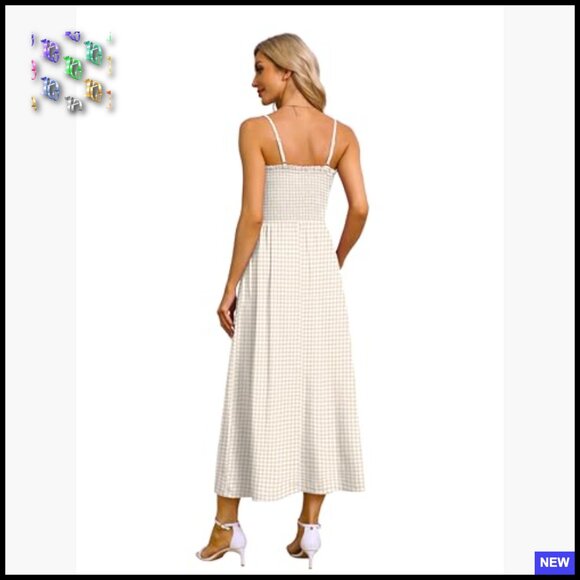 Spaghetti Strap Maxi Dress Smocked with Pockets Boho Beach Casual Long Sundress - Picture 5 of 7